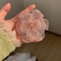 Barrette à cheveux fleur rose délicate en tulle avec pétales en soie et étamines crème - Rose Orangé