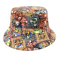 Close-up detail of bohemian canvas bucket hat with vibrant Sicilian floral print - M (56-58cm) / Sicilian Carretto and Portrait Print (5#)