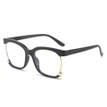 Fashionable oversized square metal frame anti-blue light glasses in black and gold - Black Frame