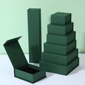 Dark green magnetic flip jewelry gift boxes set with black velvet lining inserts - Dark Green