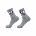 Gray mid-calf athletic socks with cute cartoon smiley face design on the ankle - Light Grey (Funny Expression)