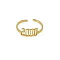 Adjustable golden stainless steel ring featuring 2000 gothic year number design - One Size(Adjustable) / Gold-2000