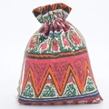 Ethnic style drawstring cotton pouch with geometric patterns for gift storage - 10*14cm / Red