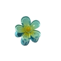 4cm translucent blue-green gradient flower hair claw with yellow center glitter finish - Gradient Blue