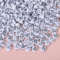 White acrylic round smile face beads for DIY jewelry making on pink background - 4x7mm White With Black Emoji (100pcs)