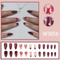 Uñas postizas de almendra cortas con lazos rojos, lunares y diseño manicura francesa - Estilo Francés Con Lazo Rojo Vino (W3056) (Con Pegamento)