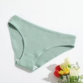 Mint green ribbed cotton low-rise panties for women with lace trim and double crotch layer - Bean Green