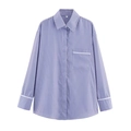 Camicia classica a maniche lunghe a righe blu e bianche con bordo bianco sulla tasca - XS / Camicia a righe sottili blu e bianche