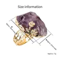 Vintage gold openwork ring with large irregular purple raw stone and flower details - Adjustable Open / Gold Natural Amethyst Flower