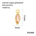 Detail of 11mm pink marquise zircon pendant in 18K gold-plated copper with dimensions - Gold/Light Pink Zircon