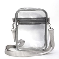 Transparent PVC crossbody bag in grey trim with adjustable nylon shoulder strap - Gray