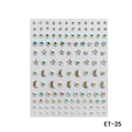 Detailed sheet of self-adhesive iridescent acrylic facial rhinestones in star and moon shapes - ET-25 Aurora Star Moon Round