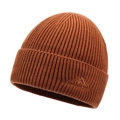 Caramel brown ribbed knit beanie with mountain embroidered logo for winter warmth - One Size / Dark Brown