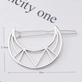 Silver crescent moon metal hair clip detail with geometric V-shape and 6cm size measurement - Hollow Moon Silver