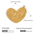 Golden stainless steel heart pendant with embossed face and precise size dimensions - Heart Face(PJ91580)