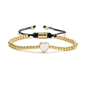 Adjustable woven bracelet with gold beads and a white heart pendant for men and women - Heart Pendant / Gold