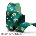 Deep green satin ribbon with gold snowflake print, 2.5cm width and 25 yards long - 2.5cmx25 Yards / Dark Green Multiple Snowflake Style (G-15)