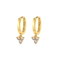 Minimalist gold-plated hoop earrings featuring triangular white zircon stone pendants - Clover Gemstone Style (F677) / F677 Gold White Zirconia