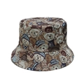 Women's summer sun hat with cute brown jacquard teddy bear patterns in tan finish - Dark Tan (A)