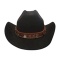 Cappello da cowboy nero stile western con fascia etnica marrone e ciondoli in metallo - Nero
