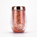 10oz U-shaped egg shell tumbler with orange glitter sequins and rose gold lid - Style D (Orange Glitter)