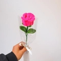 Handmade pink fuzzy pipe cleaner rose flower in LOVE gift bag with white ribbon - Finished Rose Red Rose