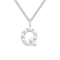 Silver stainless steel necklace featuring a pearl-embellished letter Q pendant charm - Letter Q / Steel Color