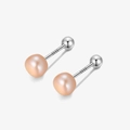 Elegante S999 Sterling Silber Ohrstecker mit natürlichen rosa Champagner Perlen - Orange-Rosa Perle 6mm (S999 Feinsilber)
