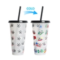 710ml color changing cold cup with soccer pattern and black straw in a two-pack set - 701-800ml / Black Cap