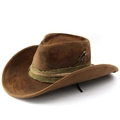 Chapeau de cow-boy vintage en feutre de laine marron foncé avec ruban vert et épingle métal - Style Marron Foncé Avec Bande Vert Olive (02)