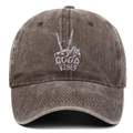 Washed cotton baseball cap in dark brown with Good Vibes bone gesture embroidery - One Size / Coffee