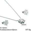 Silver snowflake necklace and stud earrings set made of polished stainless steel - Steel Color (KS128400-KFC)