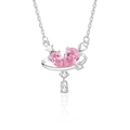 Collana in argento S925 con pendente cuore in zircone rosa e design ad anello planetario - Argento 925 / Platino (FDXZ-181)