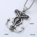 Detailed view of silver 304 stainless steel anchor rudder crucifix pendant with dimensions - Anchor Jesus Crucifix Style (Style 10)