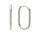 Polished silver stainless steel elongated oval hoop earrings with snap closure for women - Silver