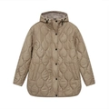 Women's khaki quilted hooded jacket with classic diamond stitch pattern and snap buttons - XS / Khaki