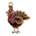Golden enamel turkey charm for Thanksgiving DIY crafts with rich orange and red tones - 28x22mm Turkey (20292)