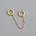 Detailed macro view of S925 sterling silver stamp on golden double hoop chain earrings - Double Hoop Rhinestone Chain Earrings (S-E1552) / Gold