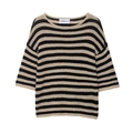 Jersey de punto a rayas con bandas horizontales en negro y beige y cuello redondo - S / Rayas negras y beige