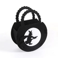 Halloween black felt candy bag featuring a white circle with a black witch silhouette - Witch / Black