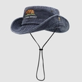 Chapeau de soleil bleu marine avec broderie ours californien et cordon ajustable - M (56-58cm) / Lettres d'Ours Bleu Marine