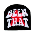 Gestrickte Beanie mit rotem Stern und weißem BEEN THAT Text im Streetwear-Stil - M (56-58cm) / Schwarz