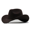 Detailed macro view of dark brown wool felt cowboy hat with curved brim and textured finish - Coffee
