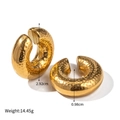 Detailansicht der 18K Gold C-Form Ohrklemme mit Hammerschlag-Textur und Abmessungen - Edelstahl Punktiert Gehämmert Gold