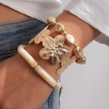 Détail d'un ensemble de 3 bijoux avec bracelet fleur doré et bracelet en acrylique - 2# (Ensemble de 3 Pièces) / Or-Beige