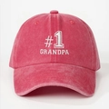 Detalle del bordado blanco #1 GRANDPA en la gorra de béisbol de algodón rojo melocotón - Talla única / Rojo Sandía