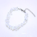 Minimalist iridescent milky white raw gemstone bracelet with adjustable silver lobster clasp - Opal