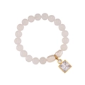 Elegant beaded bracelet featuring white agate stones and a golden zircon charm - Opal-Square White Zircon