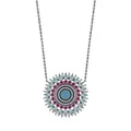 S925 sterling silver necklace featuring a sunflower pendant with blue and pink gemstones - Vintage Sunflower Multi-color Puzzle Style (RHN1997)