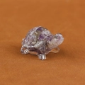 Handcrafted miniature turtle figurine carved from purple and clear natural quartz crystal - 77 Dream Amethyst